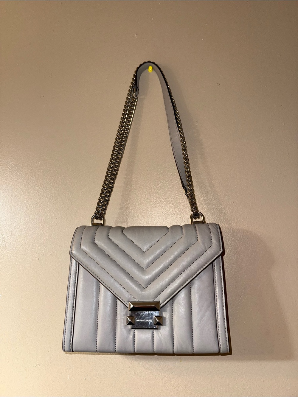 MICHAEL Michael Kors Light Gray Chevron Quilted Shoulder Bag with Chain Strap